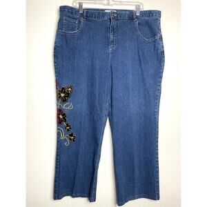 VTG Chrisopher Banks Women's Velvet Embroired Flowers Stretch Whimsical Jeans 20